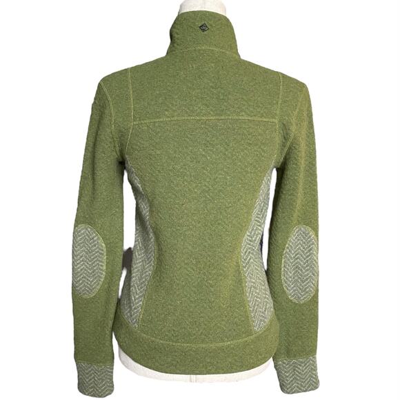 Prana Wool Blend Full Zip Mock Neck Sweater Jacket Womens XS Green Pockets - Picture 3 of 14
